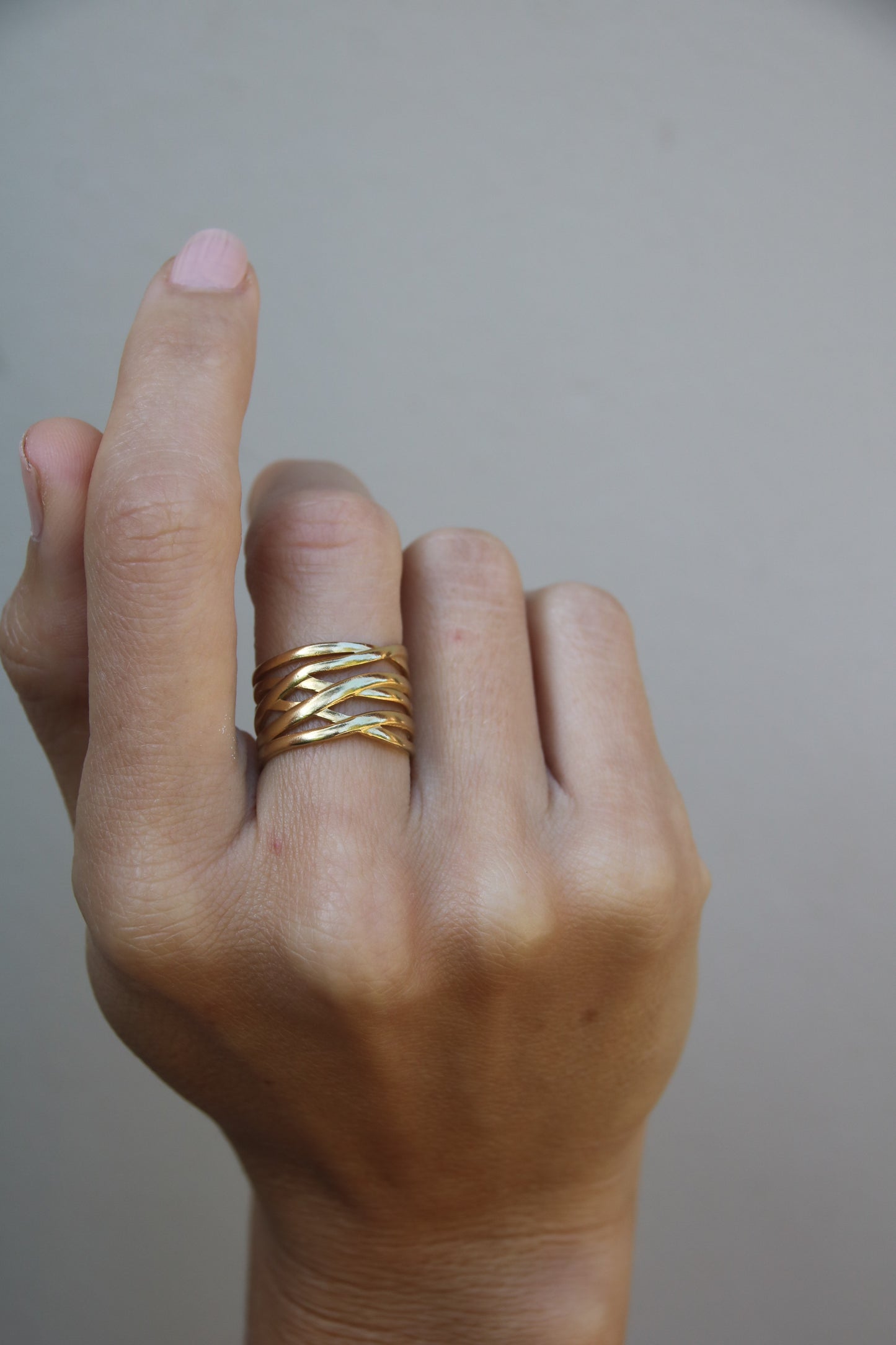 Multi-row cross ring gold, wide gold ring