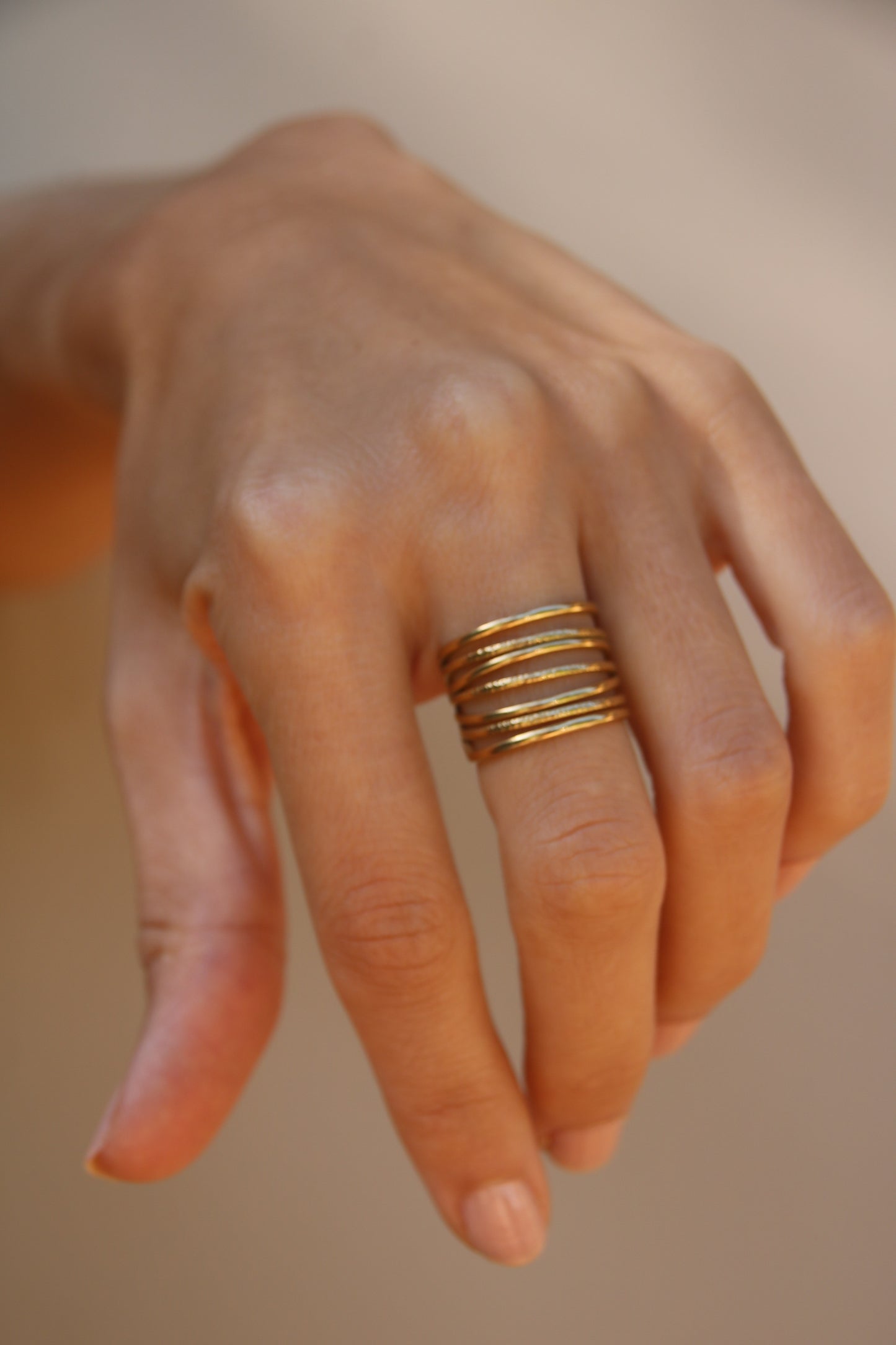 Golden Wave Ring, Adjustable Ring