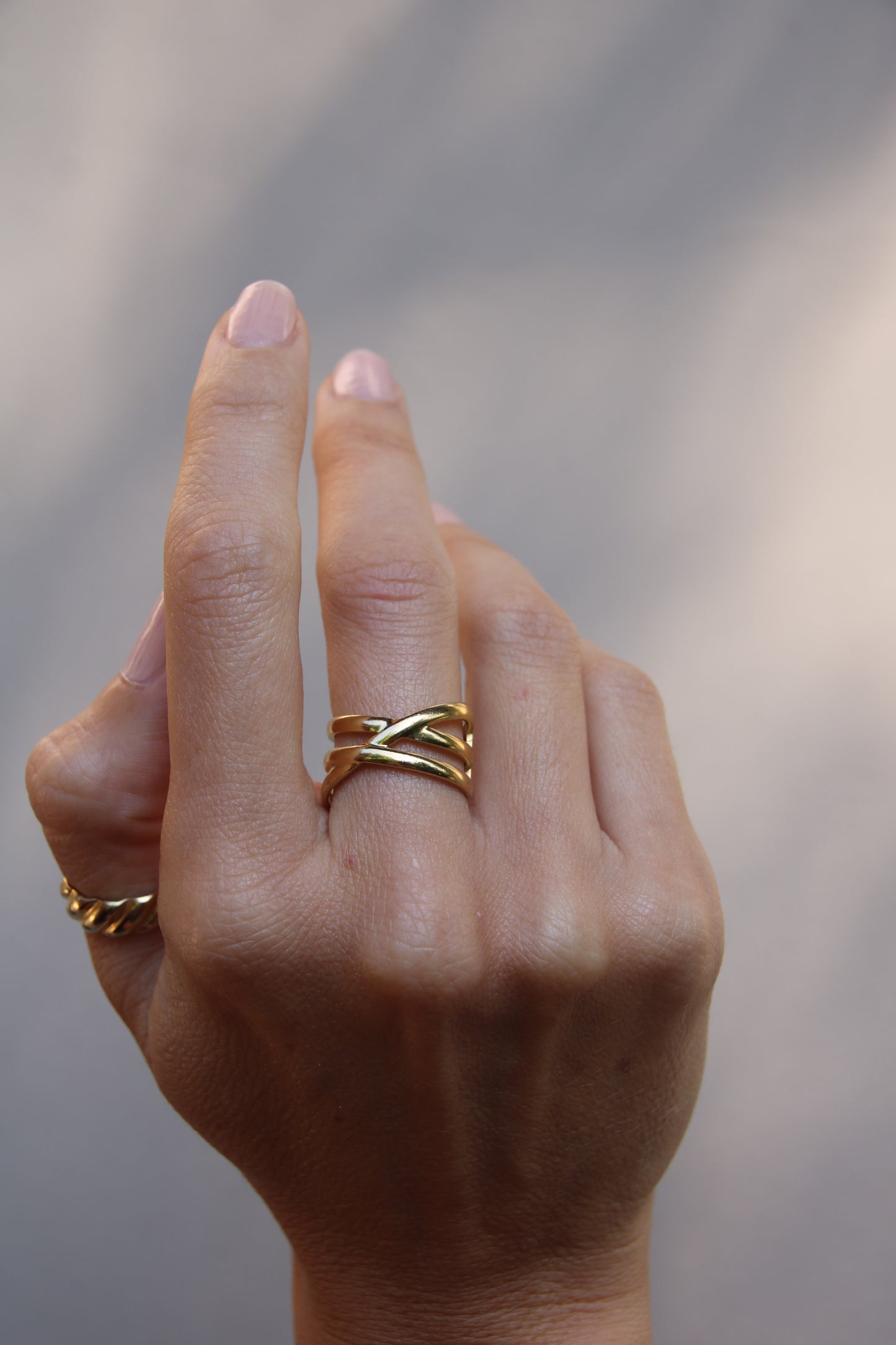 Cross Ring Gold, adjustable gold ring