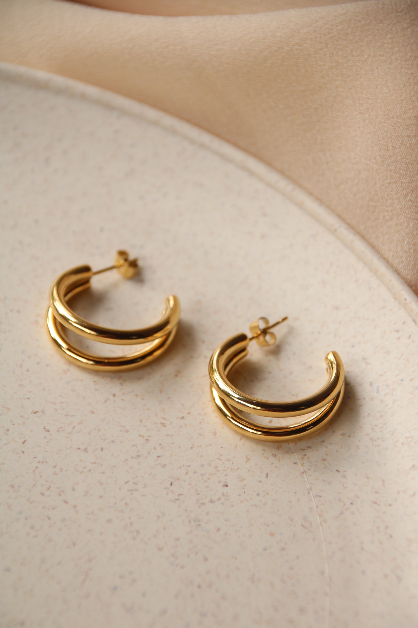 Boucles d'oreilles créoles double rangée en acier inoxydable 18 carats