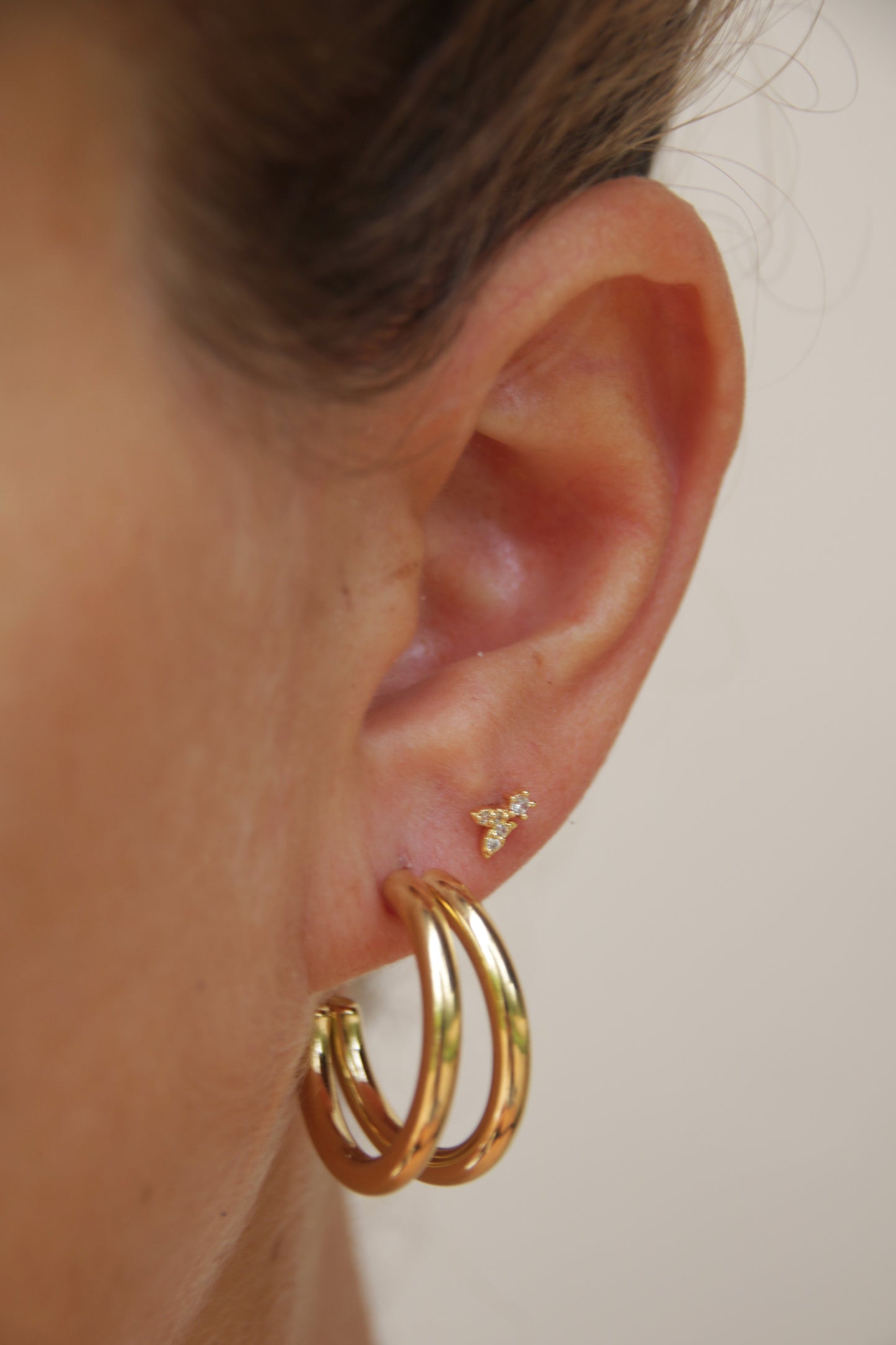 Boucles d'oreilles créoles double rangée en acier inoxydable 18 carats