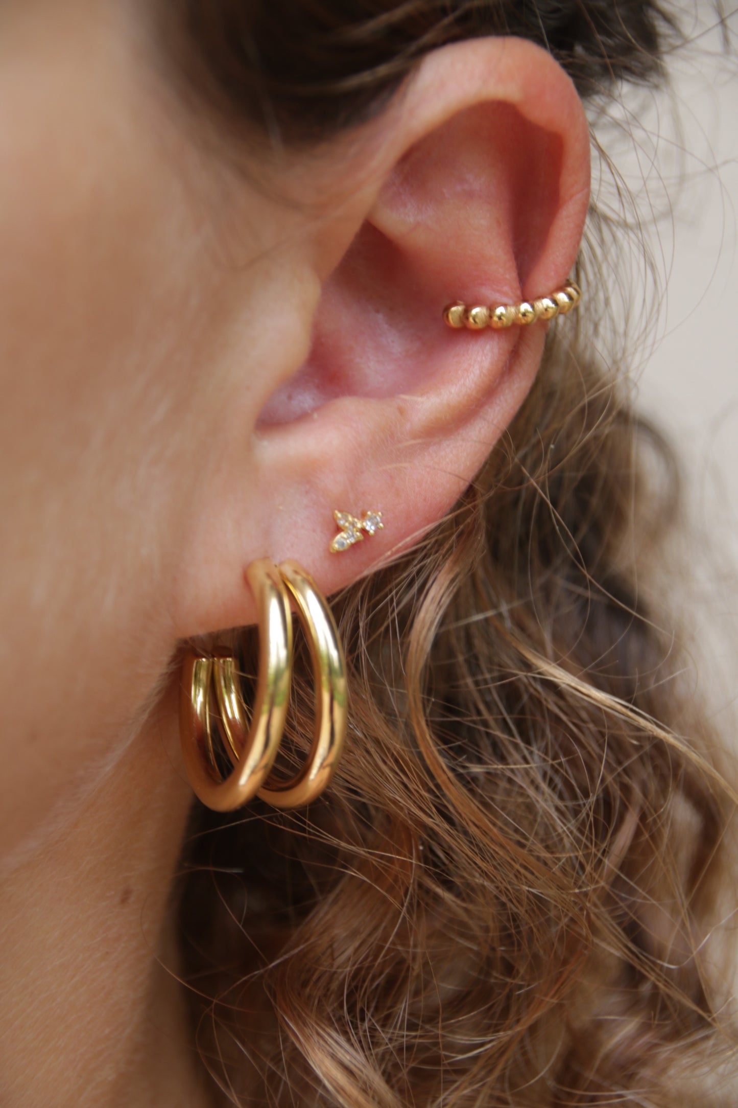 Boucles d'oreilles créoles double rangée en acier inoxydable 18 carats