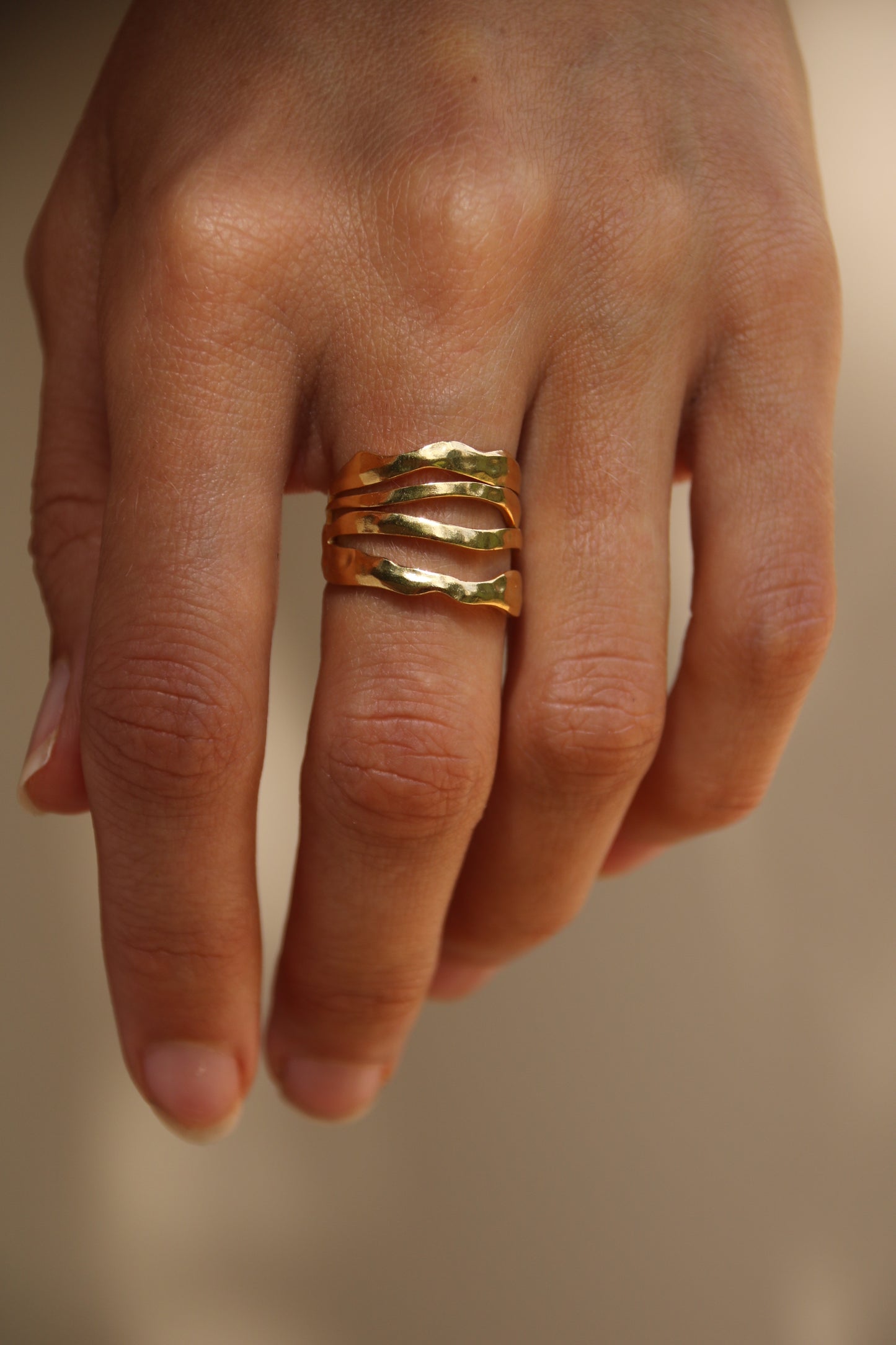Golden Wave Ring, Adjustable Ring