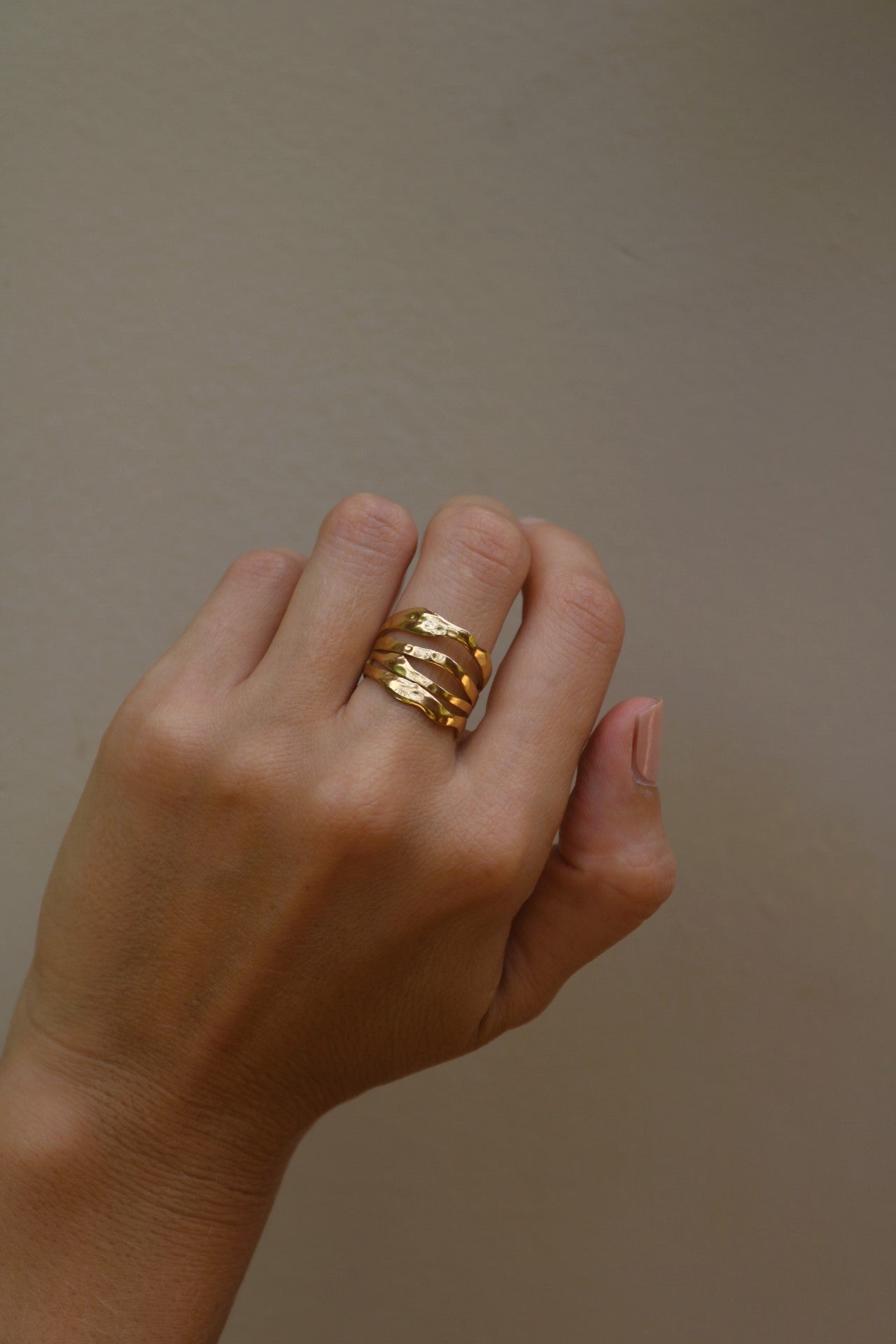 Golden Wave Ring, Adjustable Ring