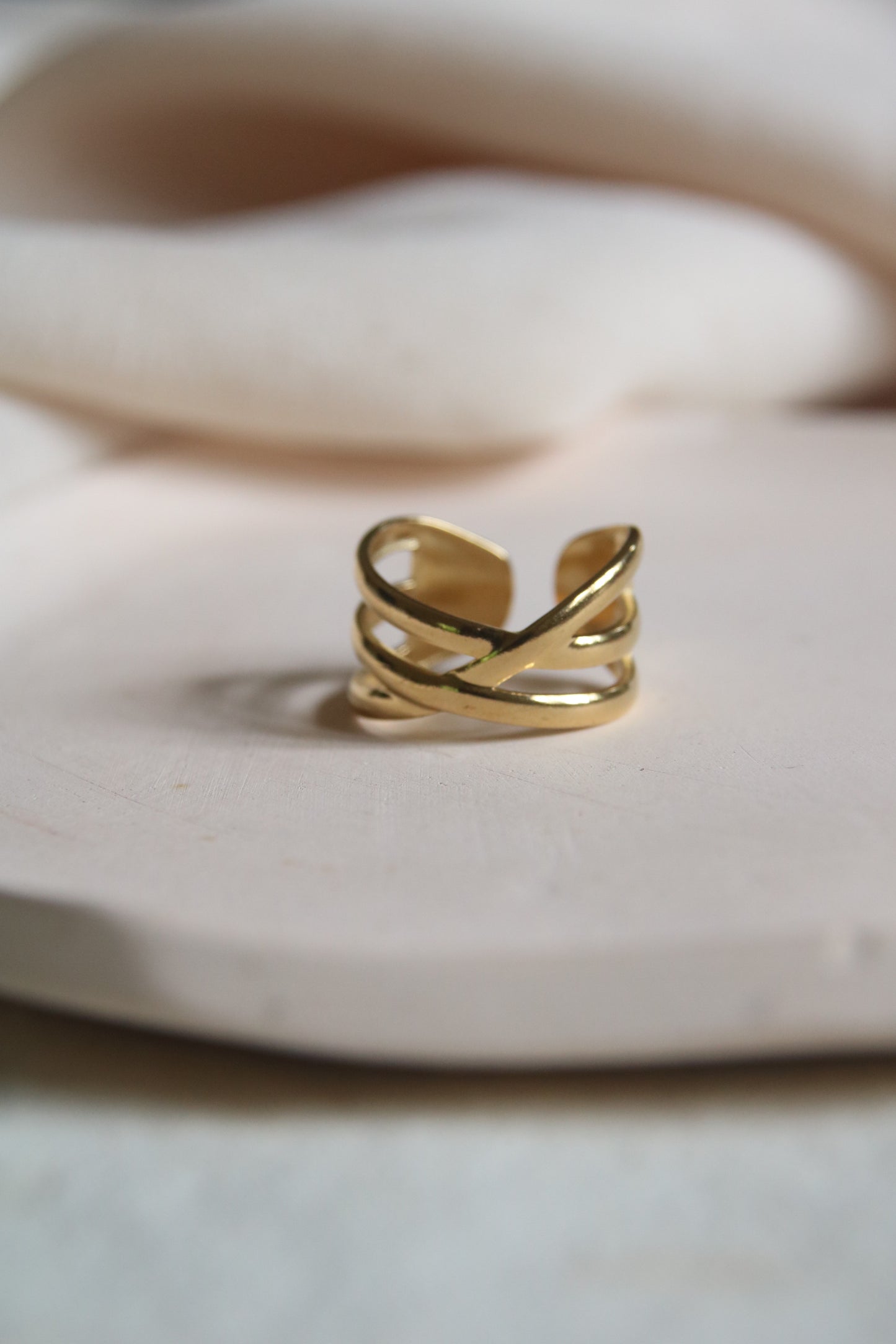 Cross Ring Gold, adjustable gold ring