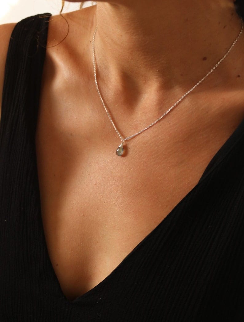 Collier en argent labradorite, collier avec pierre, colliers en cristal argent