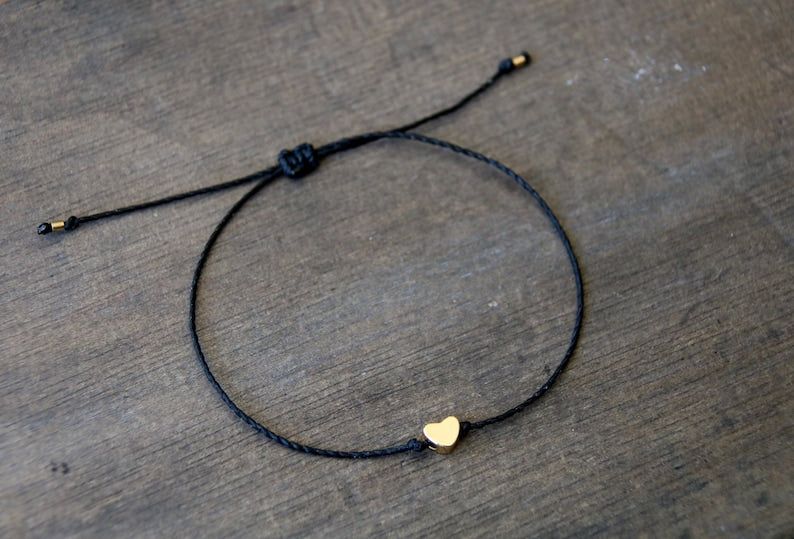 Bracelet doré délicat avec pendentif coeur, bracelet filigrane