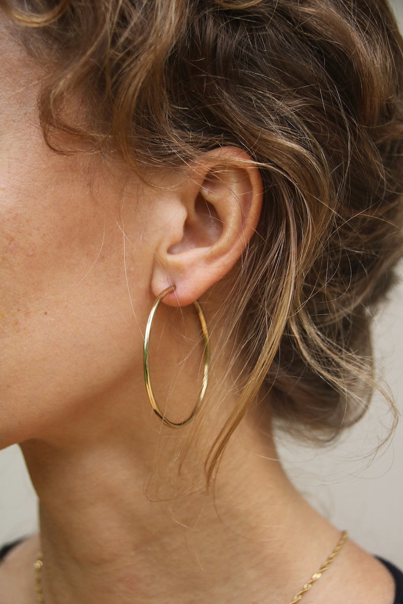 Grandes boucles d'oreilles créoles dorées de 5 cm en acier inoxydable 18 carats | Boucles d'oreilles créoles infinies | Boucles d’oreilles cerceau de déclaration | Boucles d'oreilles élégantes pour femmes