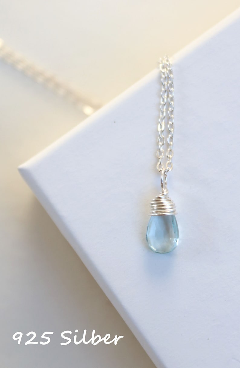 Collier en argent avec pendentifs aigue-marine, collier avec pierre aigue-marine