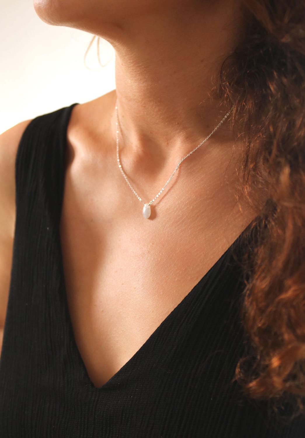 Collier argent avec pierre de lune arc-en-ciel, chaîne pierre de lune