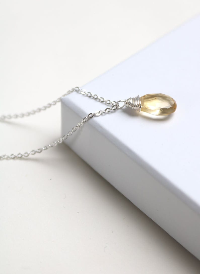 Dainty silver necklace with citrine pendant, necklace with birthstone for November citrine