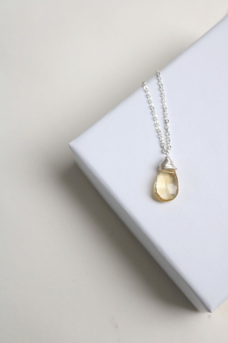 Dainty silver necklace with citrine pendant, necklace with birthstone for November citrine