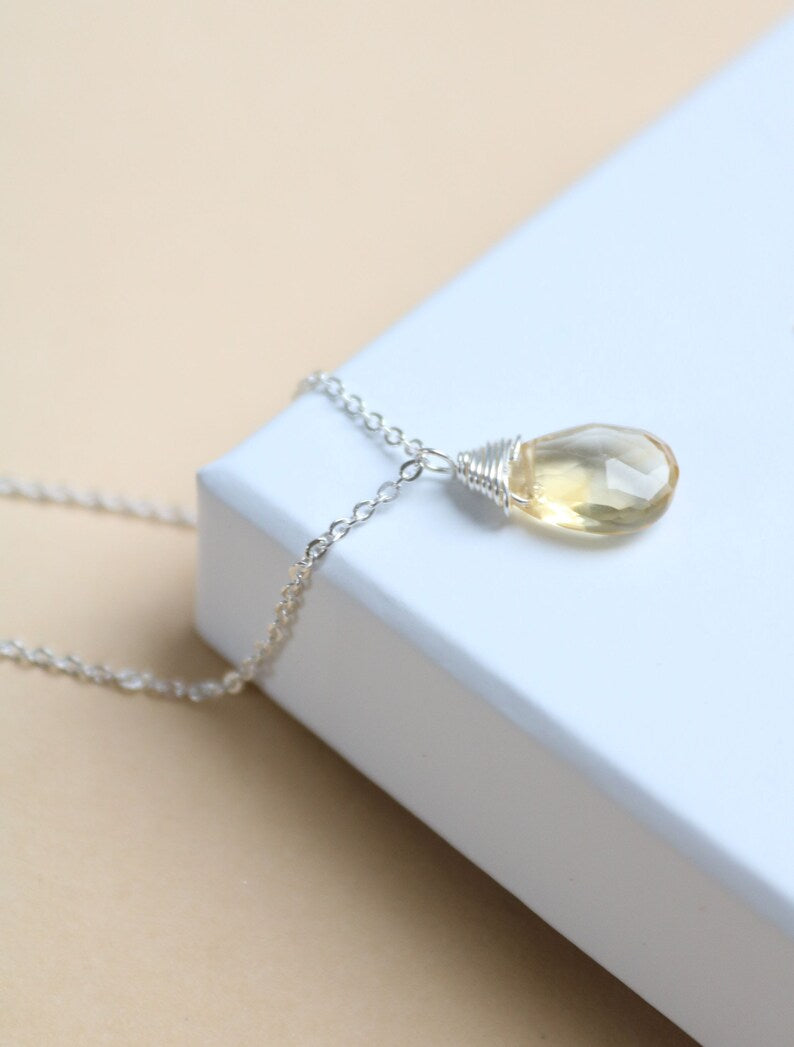 Dainty silver necklace with citrine pendant, necklace with birthstone for November citrine