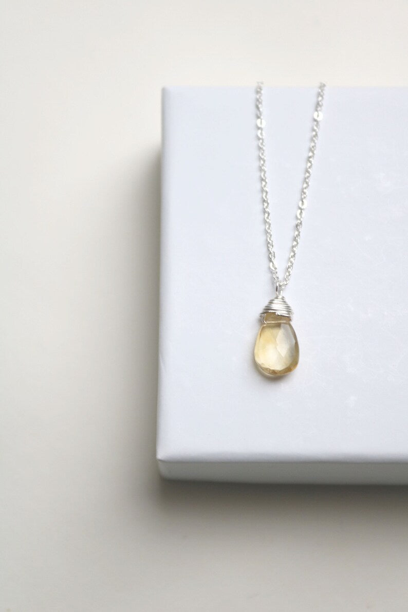Dainty silver necklace with citrine pendant, necklace with birthstone for November citrine