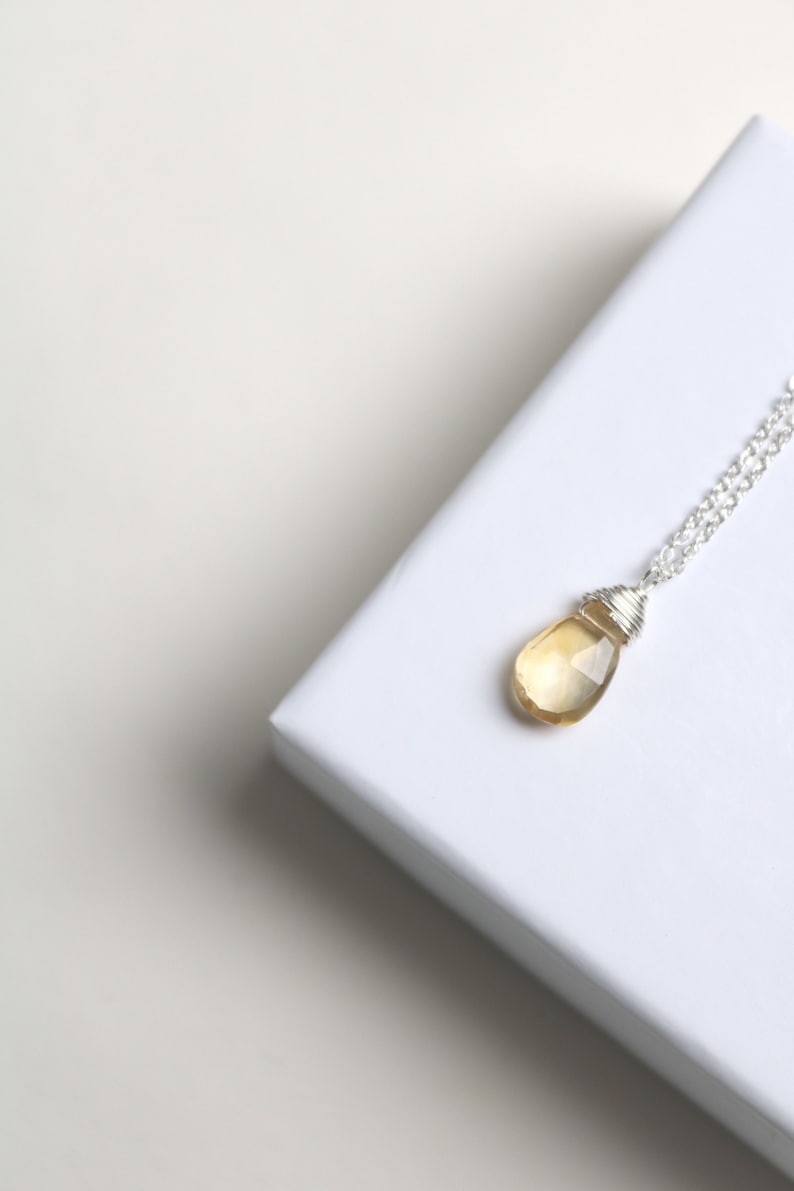 Dainty silver necklace with citrine pendant, necklace with birthstone for November citrine