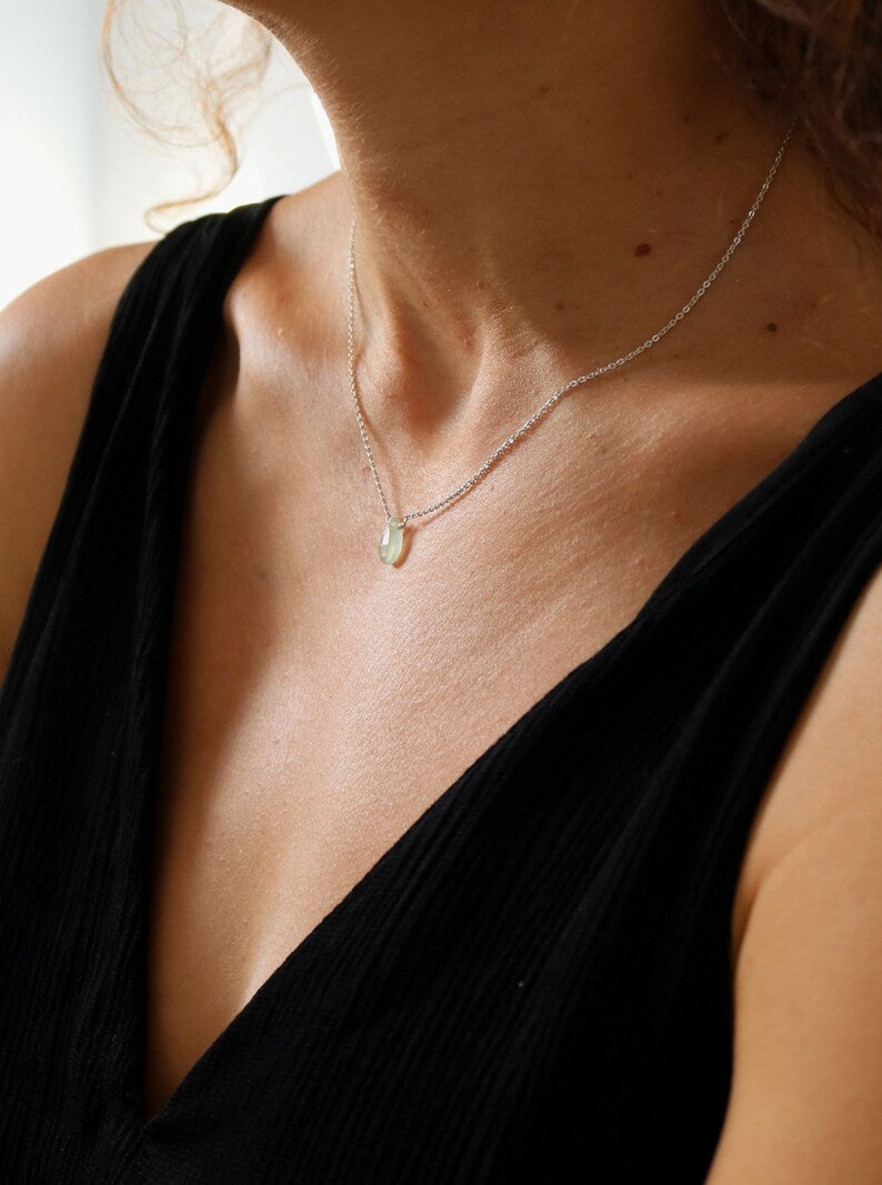 Collier argent avec pendentif, chaîne argent avec pierre, collier pierre verte argent
