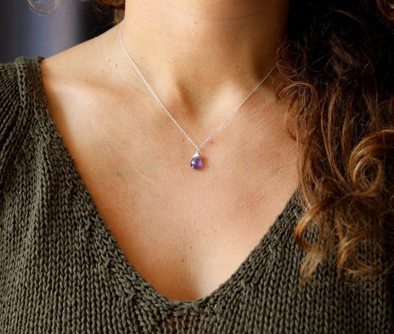 Collier avec pierre d'améthyste, collier en argent avec améthyste de pierre précieuse, collier en argent avec améthyste de pierre de naissance de février