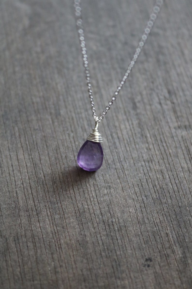 Collier avec pierre d'améthyste, collier en argent avec améthyste de pierre précieuse, collier en argent avec améthyste de pierre de naissance de février