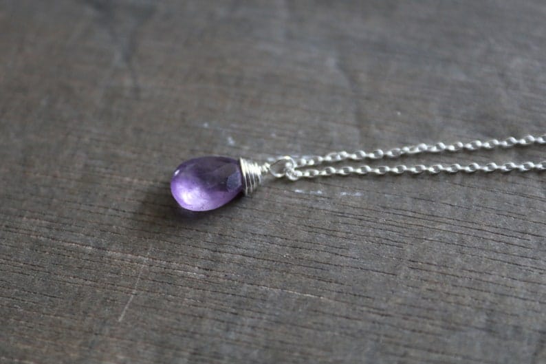 Collier avec pierre d'améthyste, collier en argent avec améthyste de pierre précieuse, collier en argent avec améthyste de pierre de naissance de février