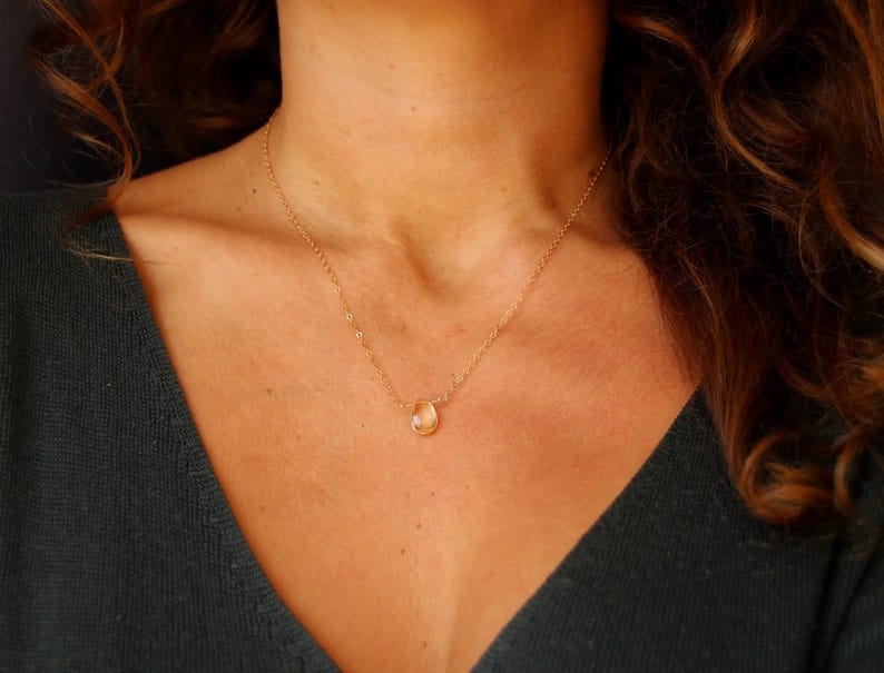 Collier avec pierre de naissance citrine pour novembre, collier en or avec pendentifs en pierres précieuses