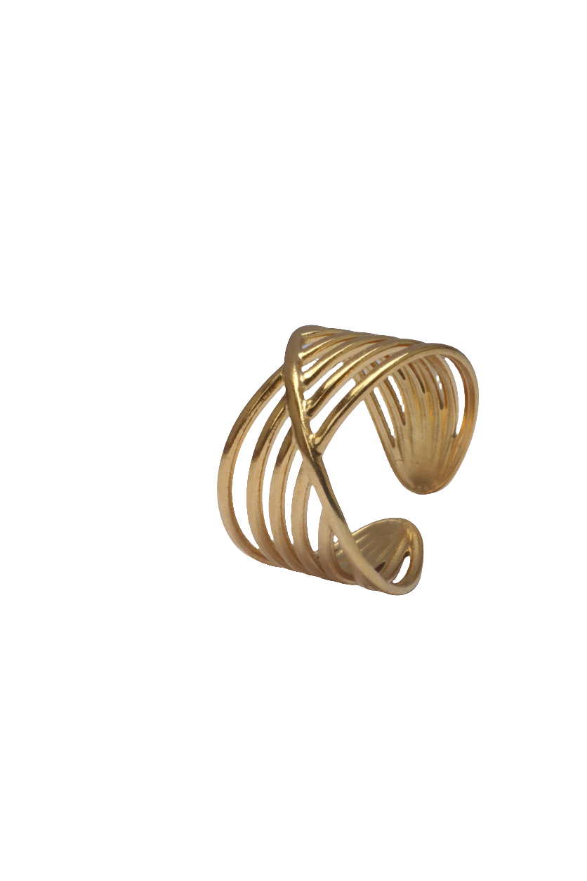 Minimalist Golden Wave Ring: Adjustable size made of 18 stainless steel