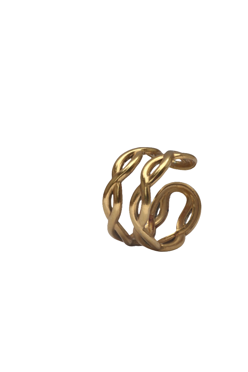 Minimalist Golden Wave Ring: Adjustable size made of 18 stainless steel