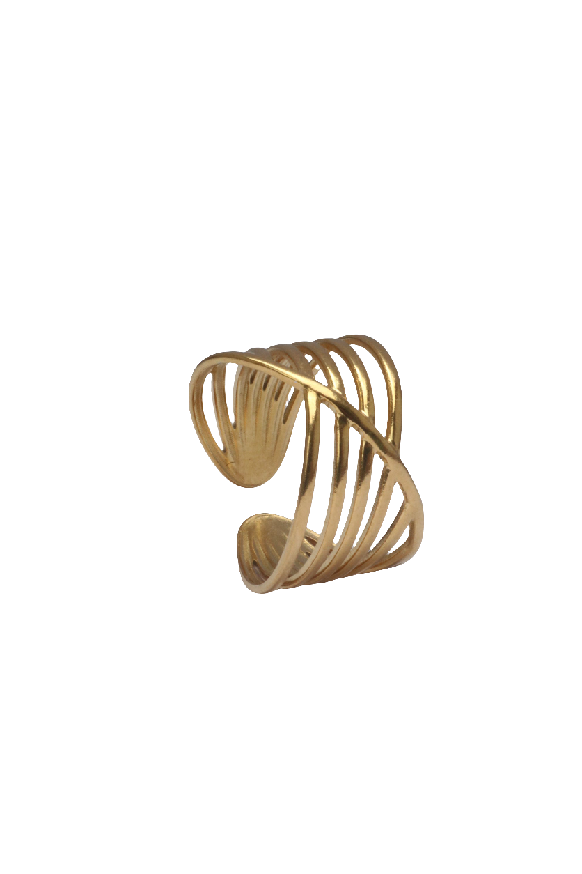 Minimalist Golden Wave Ring: Adjustable size made of 18 stainless steel