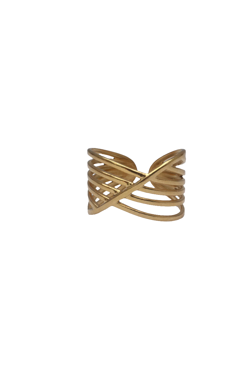 Minimalist Golden Wave Ring: Adjustable size made of 18 stainless steel