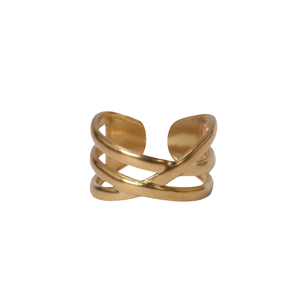 Cross Ring Gold, adjustable gold ring