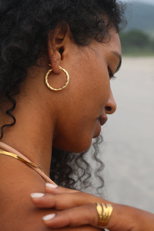 Creolen Gold mittelgroß, dicke Goldcreolen, Chunky Creolen