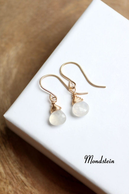 Mondstein-Ohrringe, Tropfenohrringe Edelstein Ohrringe