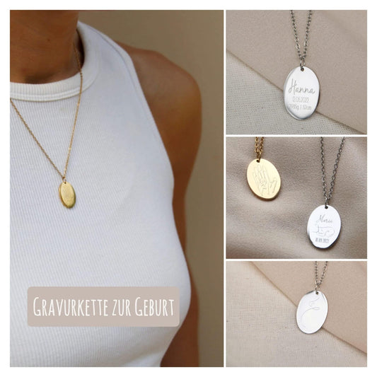 Personalisierte Gravur Kette zur Geburt
